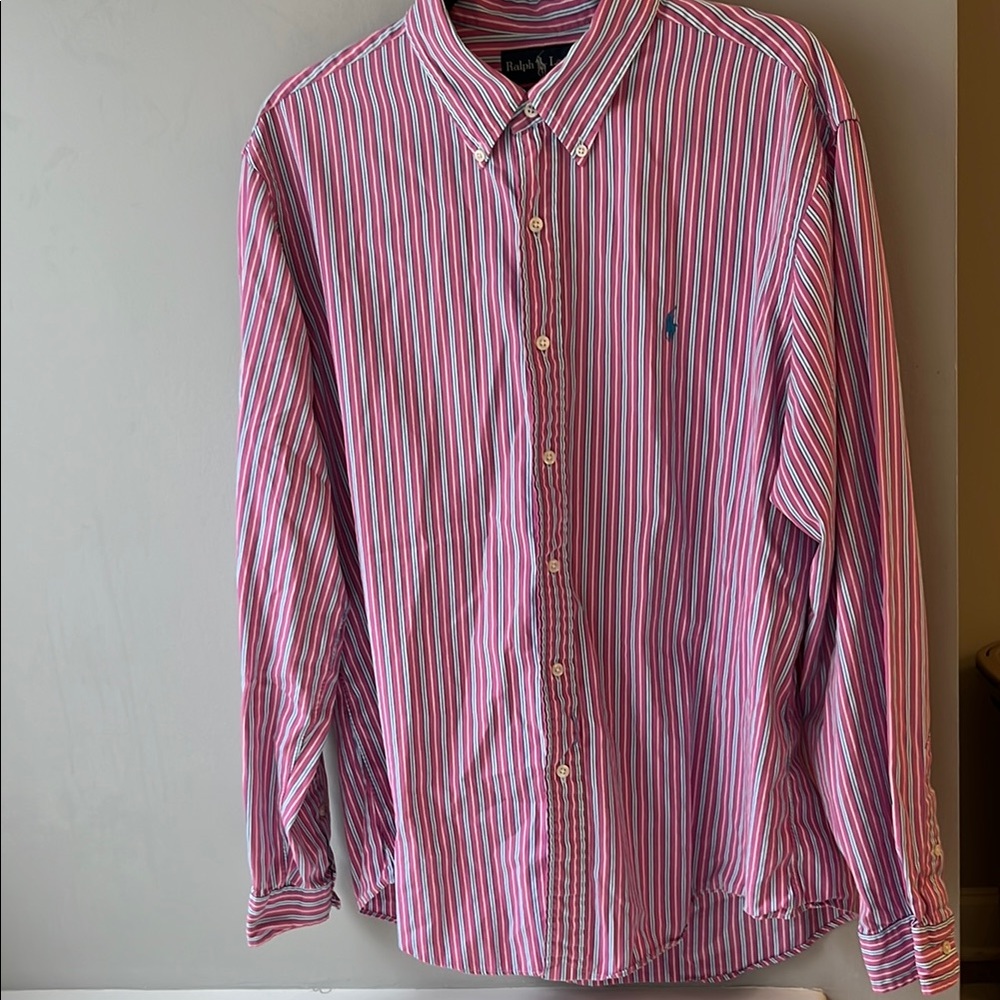 Ralph Lauren Pink and White Casual Button Down Shirt